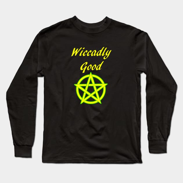 Wicca Pun Wiccadly Good Pentacle Pentagram Long Sleeve T-Shirt by Mindseye222